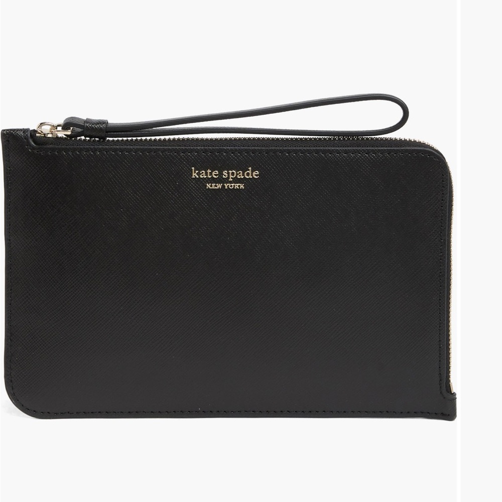 Kate Spade Black Slim Night Out Cameron Medium Leather Wristlet Bag NWT
